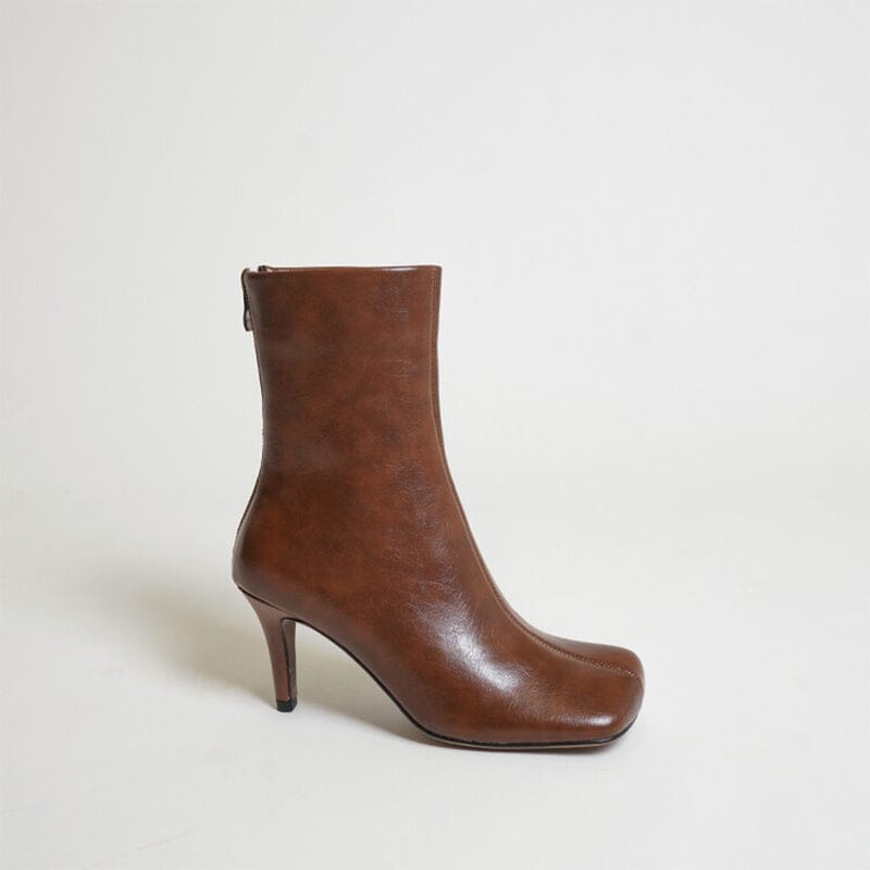Leather Slimming Boots Elegant Glove-Like Ankle Boots Sculptural Heel Back Zipper Boots