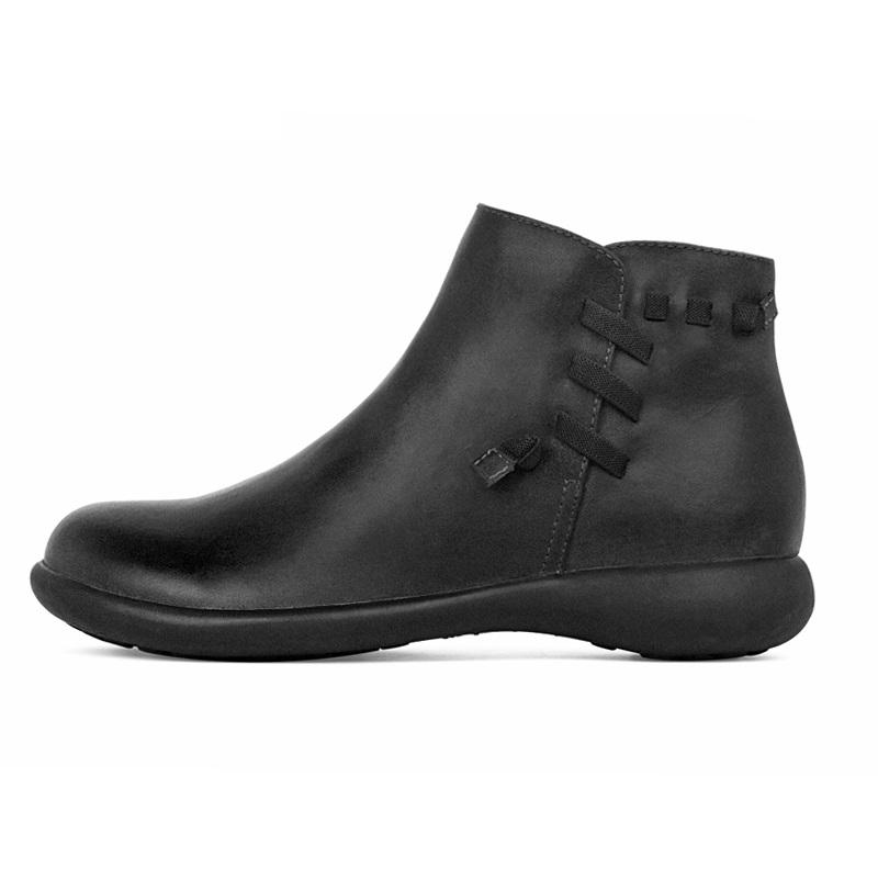 Women Retro Leather Short Boots for Winter Round Toe Ankle Boots Black/Blue