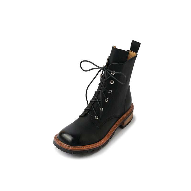 Womens Boots Lace Up Leather Ankle Boots in Yellow/Black