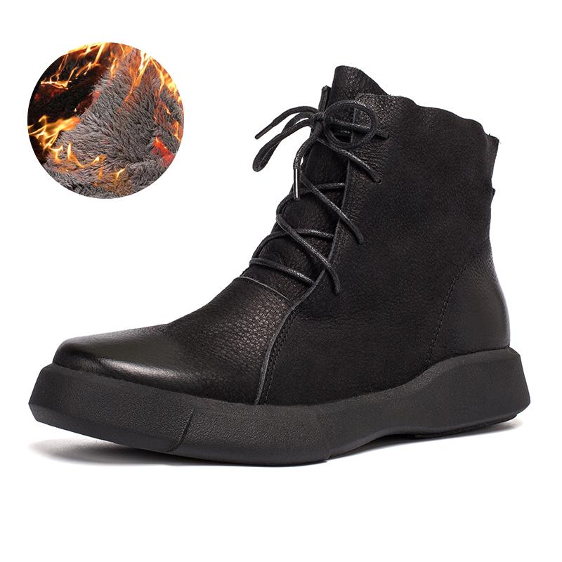 Lace Up Boots for Women Handmade Leather Flat Ankle Boots Brown/Coffee/Black