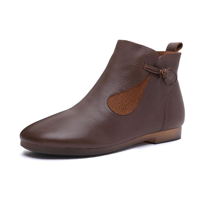 Mori Style Elegant Ankle Booties Low Heel Handmade Work Combat Boots Black/Coffee/Beige