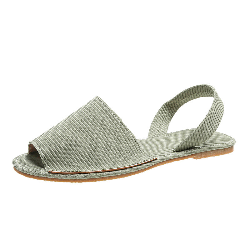 Peep Toe Flat Canvas Flat Sandals Shoes Slip On Shallow Female