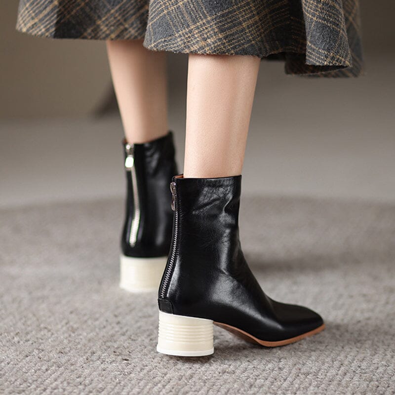 Classic Elegant Glove-Like Ankle Boots Mid Heel Slimming Boots Back Zipper Boots