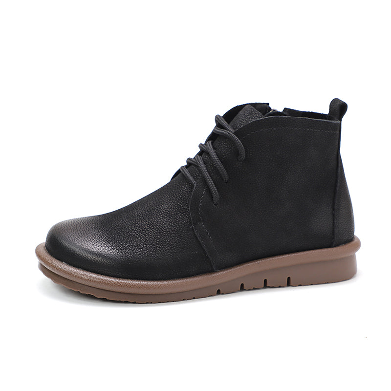 Handmade Soft Leather Ankle Boots Retro Round Toe Short Boots Women Mori Girl Boots