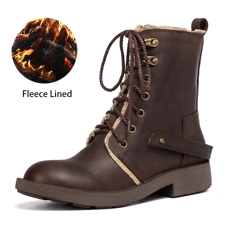 Crazy Horse Leather Combat Boots Designer Retro Chunky Riding Boots Dark Coffee/Black