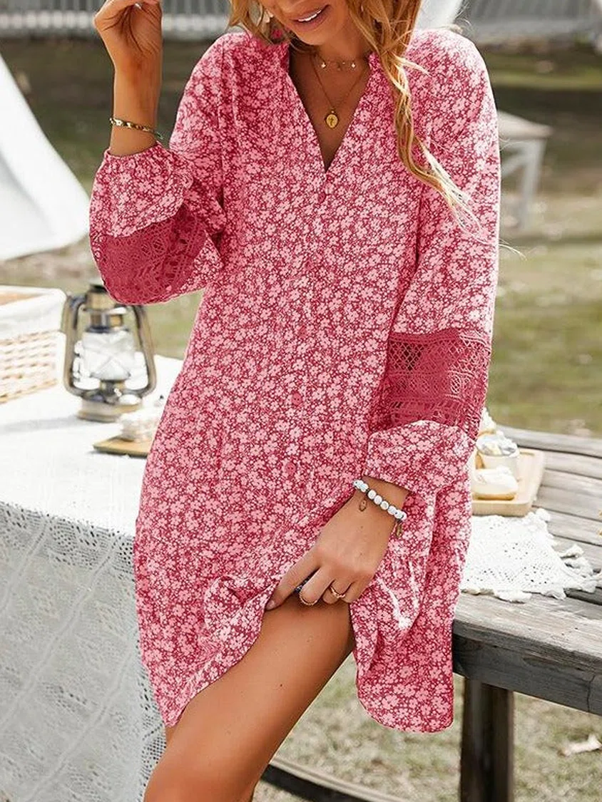 V Neck Loose Floral Dress