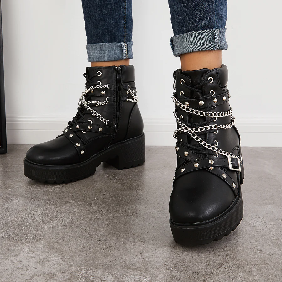 Platform Chunky Sole Combat Booties Side Zip Ankle Boots