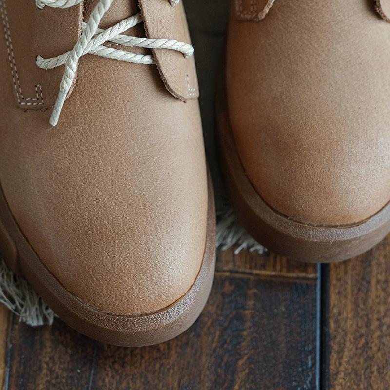 Handmade Genuine Leather Biker Boots Lace-Up Combat Boots Retro Chunky Ankle Boots 2020 Winter Boots Khaki/Dark Grey