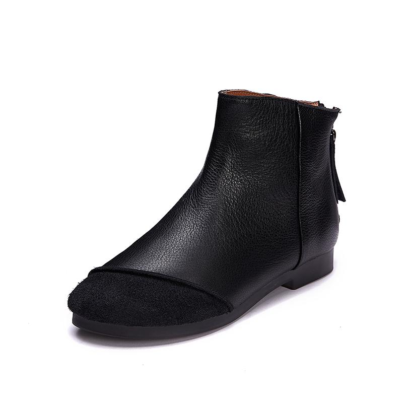 Women Handmade Soft Leather Flats Loafers Boots Color Blocking Ankle Boots Original Design Coffee/Black