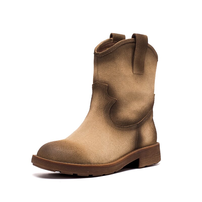 Matte Leather Western Boots Handmade Cowboy Boots Gradient Colors in Brown/Apricot