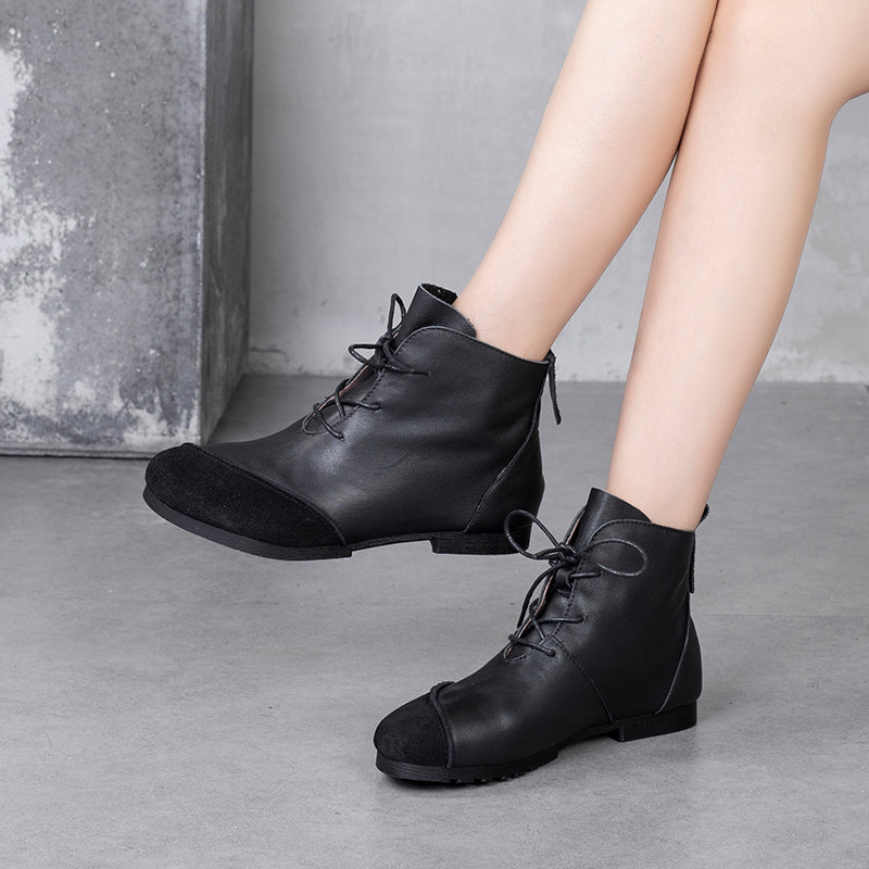 Concise Style Oxford Shoes For Women Leather Handmade Ankle Boots Black/Coffee