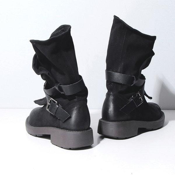 Women's Plus Size Adjustable Buckle Mid-Calf Motorcycle BootsFree Shipping