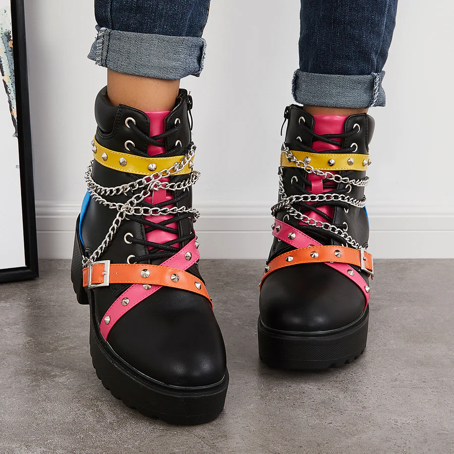 Platform Chunky Sole Combat Booties Side Zip Ankle Boots