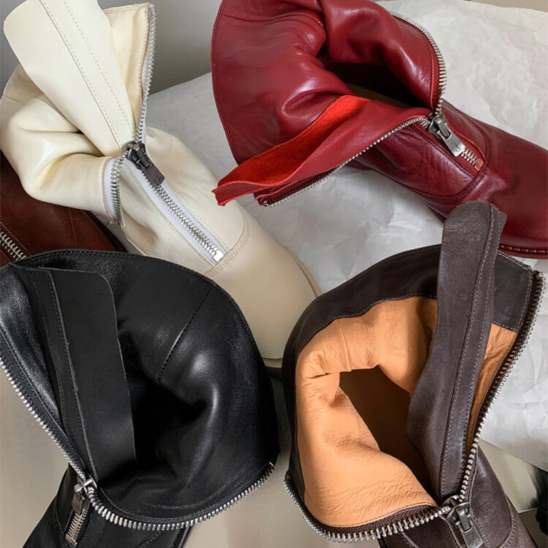 Handmade Leather Ankle Boots Comfortable Walking Round Boots Brown/Black/Red/Beige/Grey