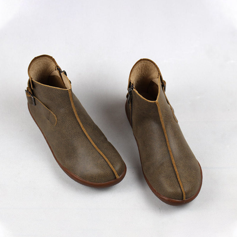 Women Ankle Boots Leather Handmade Mori Girl Shoes Flats Grey