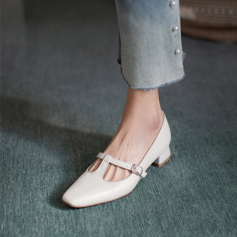 Chahna Square Toe Block Heels Pumps