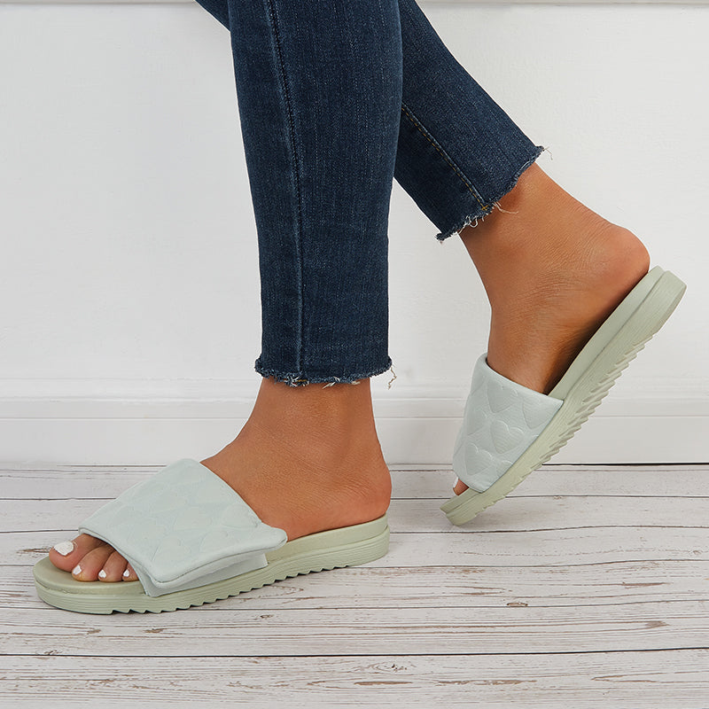 Summer Platform Slide Sandals Round Open Toe Flat Slippers