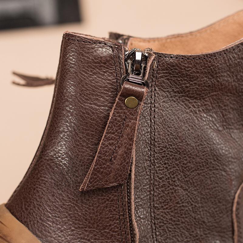 Leather Western Boots Handmade Cowboy Boots Designer Shoes Side Zip Ankle Boots Coffee/Black
