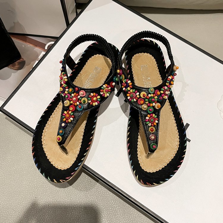 Women's Bohemian Flat Flip-flops Beaded Beach Korean Sandals