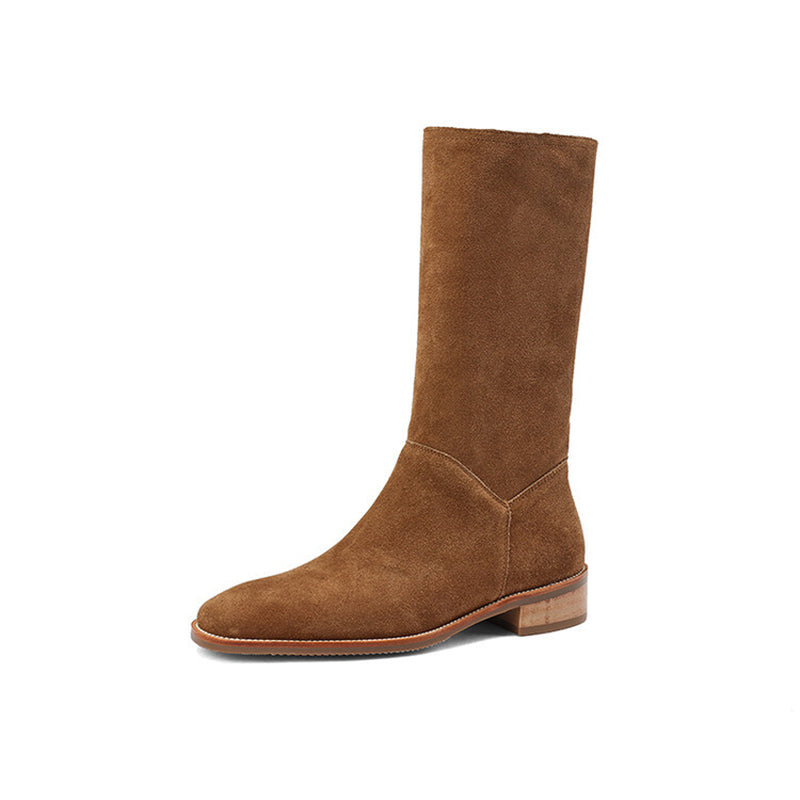 Womens Suede Leather Mid Calf Boots In Green/Black/Brown