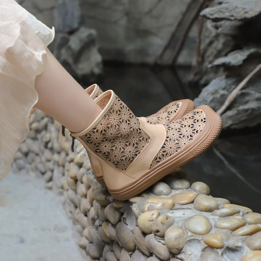 Handmade Genuine Leather Summer Boots Cut Out Breathable Zip Short Boots
