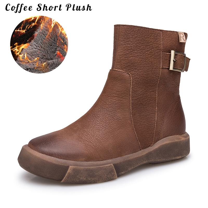 Waxing Leather Ankle Boots Back Buckle Decorate Black/Coffee
