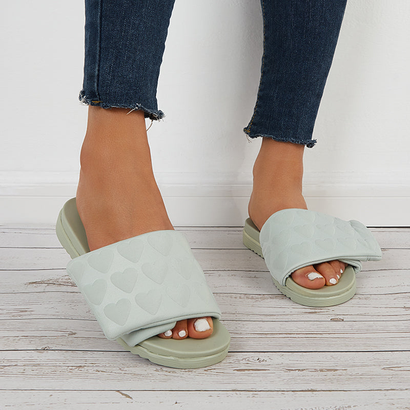 Summer Platform Slide Sandals Round Open Toe Flat Slippers