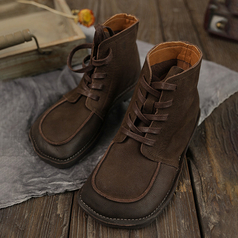Women Handmade Genuine Leather Flat Ankle Boots Soft Designer Shoes