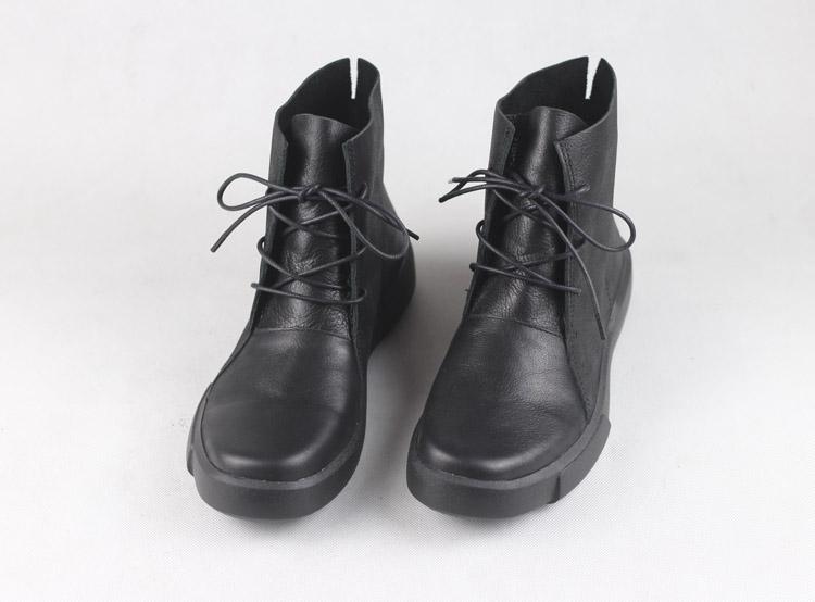 Women Retro Boots Lace Up Soft Leather Oxford Casual Walking Booties Brown/Black
