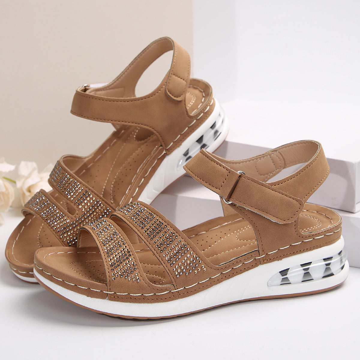 Women's Platform Wedge Plus Size With Sequin Sandals