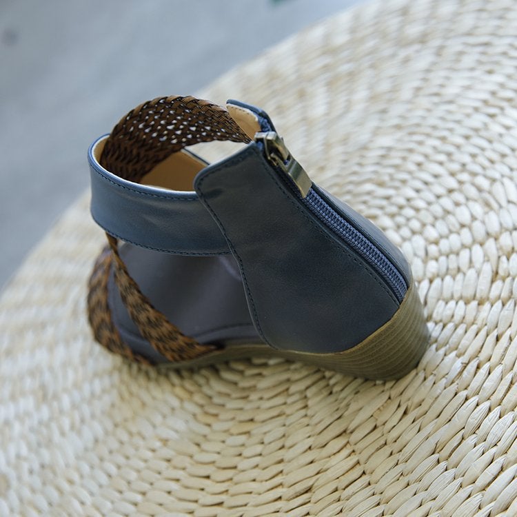 Woman Rome Hemp Wedges Ladies Zippers Sandals