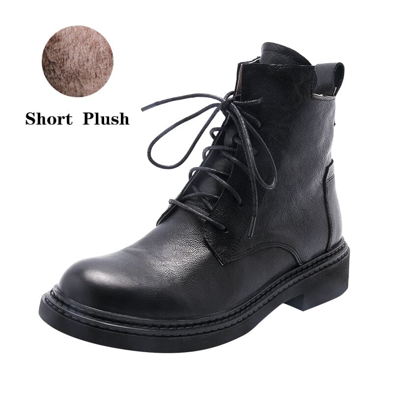 Leather Boots Brush-Off Combat Boots Lace Up Ankle Boots in Black/Coffee/Brown