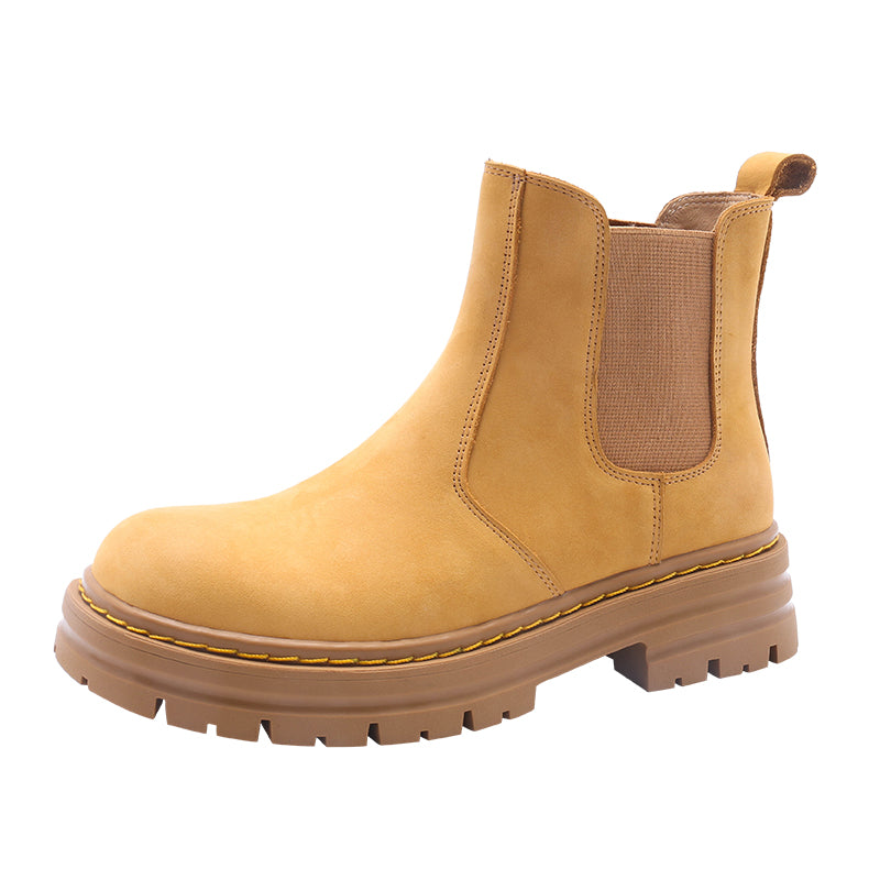 Women's Handmade Chelsea Boot in Nubuck Calfskin Waterproof in Yellow Platform