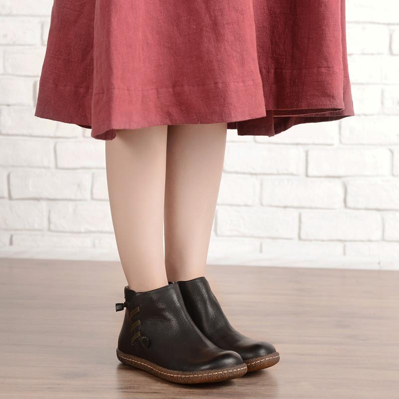Women'S Handmade Leather Ankle Boots Short Brown/Black Boots Side Zipper