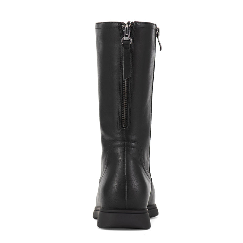 Retro Leather Mid Calf Boots for Cold Winter Classic Boots Black Handmade Short Plush Lining