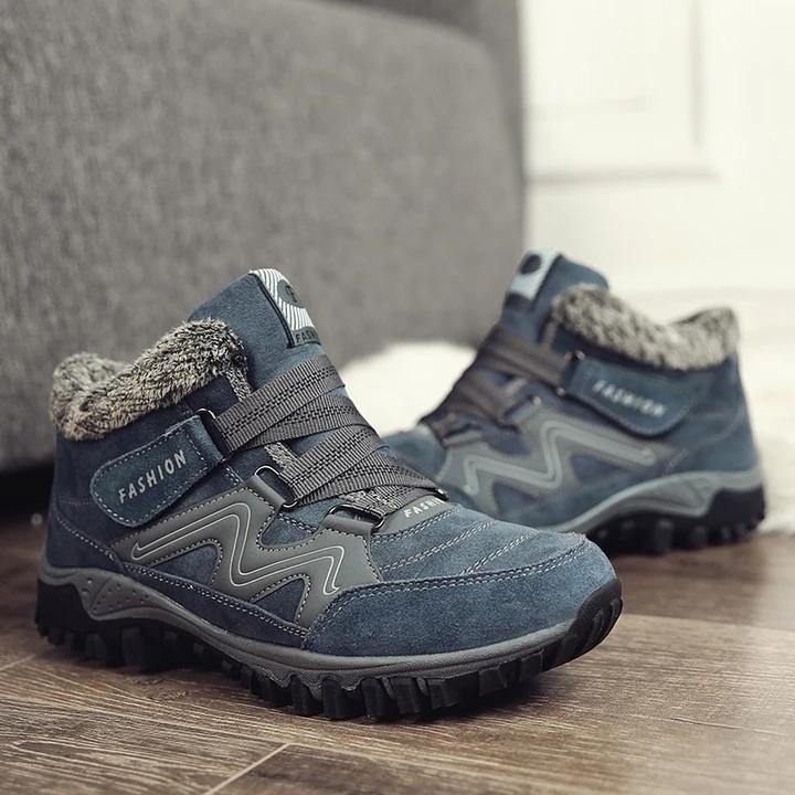 Men's and women's winter thermal velvet velcro buckle trendy joker hiking sneakers