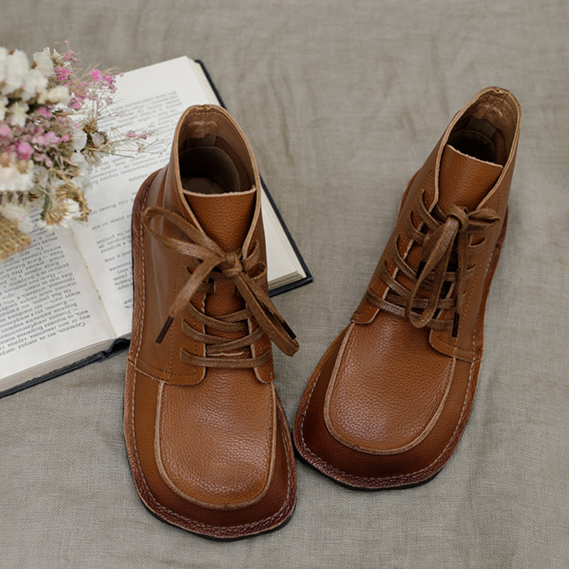 Women Handmade Genuine Leather Flat Ankle Boots Soft Designer Shoes