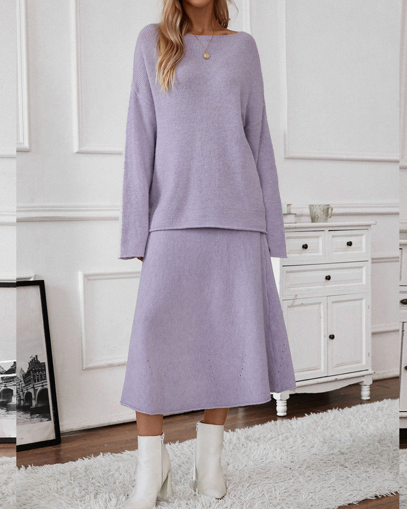 Elegant one-shoulder top and fishtail skirt knitted two-piece set