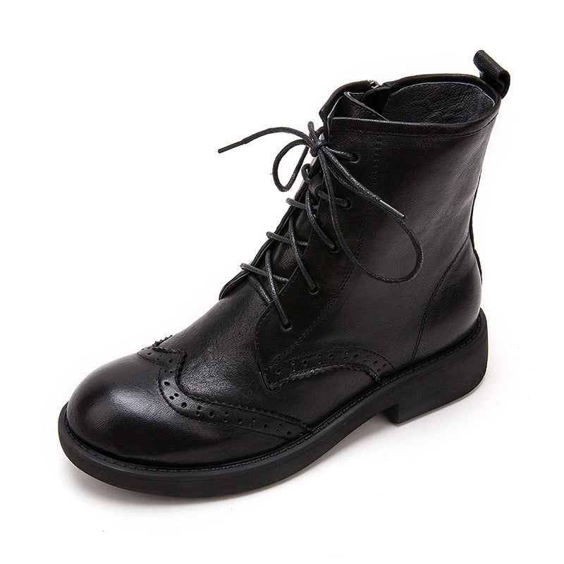 Handmade Leather Wingtip Brogue Ankle Boots For Women Black/Red Brown Round Toe Oxfords Boots