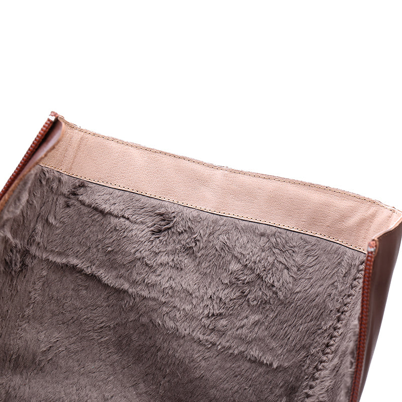 Handmade Soft Leather Knee High Boots Side Zip Riding Boots Short Plush Lining in Black/Brown