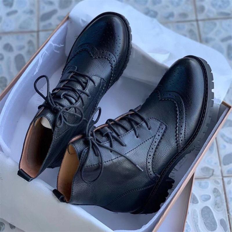 Handmade Suede Leather Wingtip Brogue Boots Black/Khaki