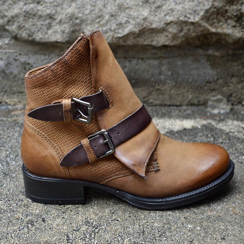 Women's Trendy Vintage Leather Booties With Buckle