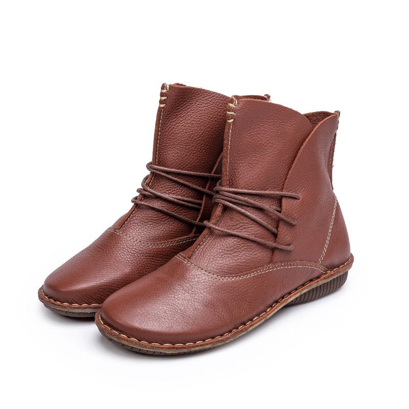 Lace Up Short Boots for Women Handmade Leather Boots Khaki/Brown/Coffee/Black