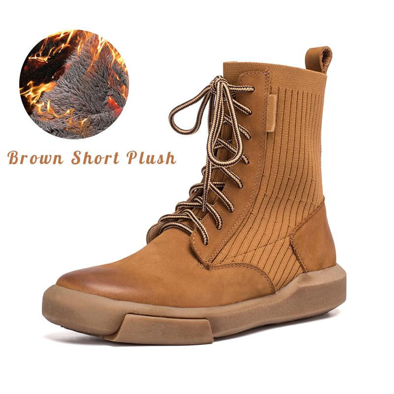Matte Leather Combat Boots Lace Up Boots Short Plush Lined Or Leather For Choice Brown/Black /Beige