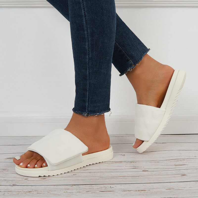 Summer Platform Slide Sandals Round Open Toe Flat Slippers