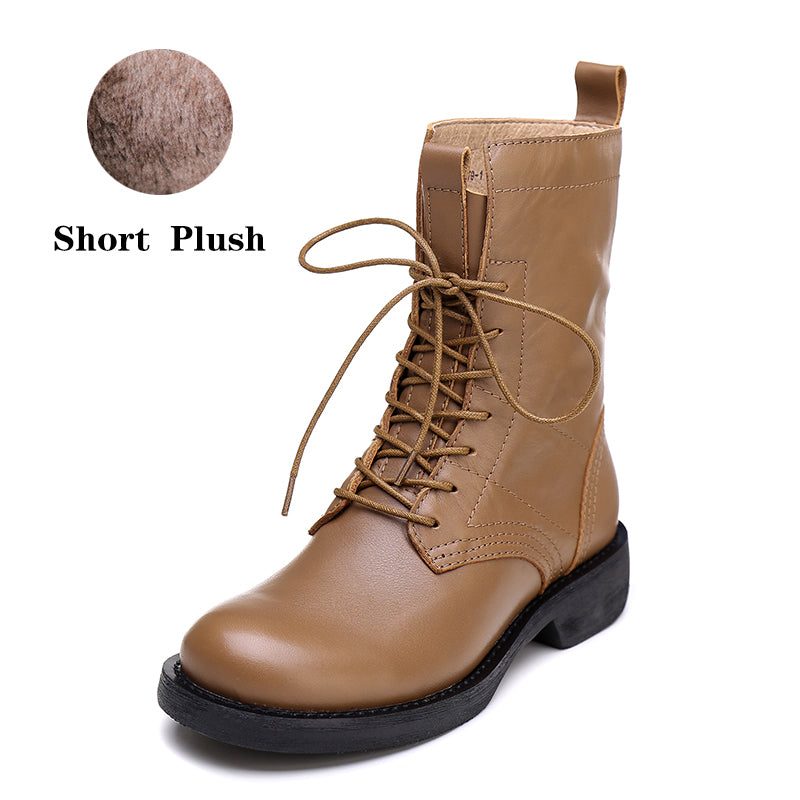 Retro Short Boots Women Handmade Genuine Leather Boots Biker Boots Coffee/Black