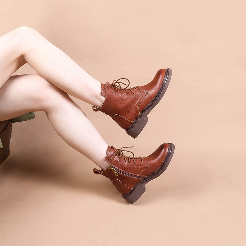 Leather Boots Brush-Off Combat Boots Lace Up Ankle Boots in Black/Coffee/Brown