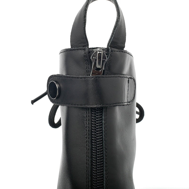 Fashion Leather Combat Boots Designer Retro Chunky Riding Boots