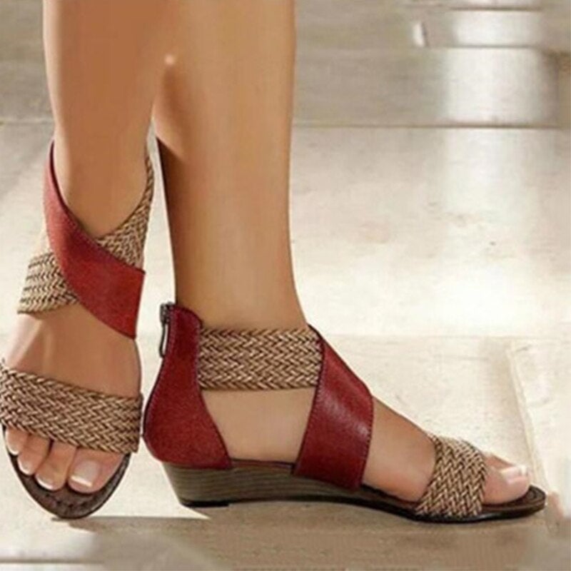 Woman Rome Hemp Wedges Ladies Zippers Sandals