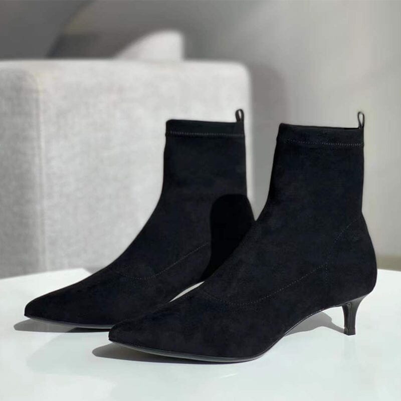 Classic Point Toe Sock Boots High Heel Stretch Boots Elastic Suede Handmade Black/Brown